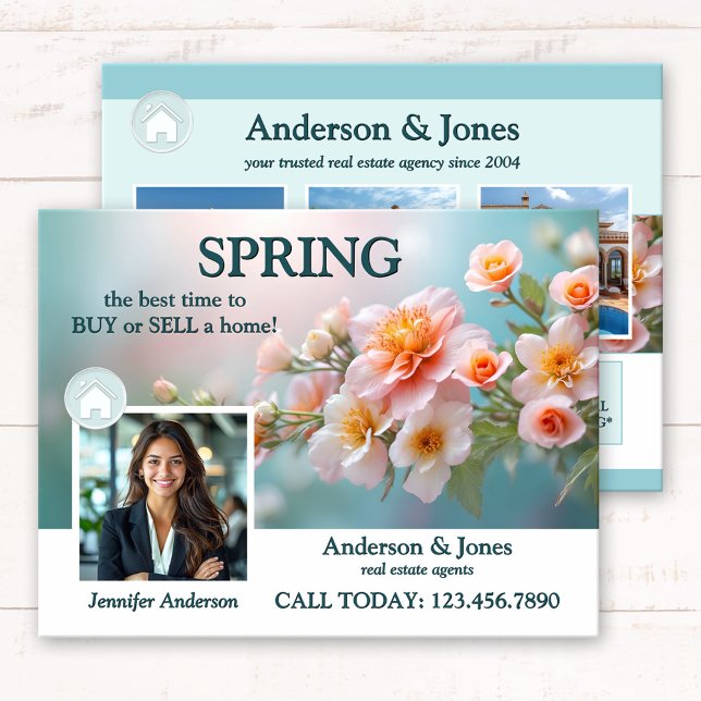 Spring Flowers Photo Real Estate Postcard (Real Estate marketing postcard featuring a pretty image of spring flowers with your custom photo)