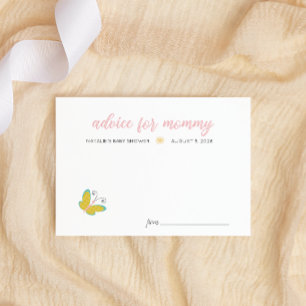 Spring Flowers Pink Butterfly Baby Shower Advice Card