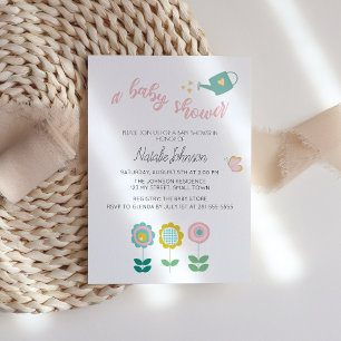 Spring Flowers Pink Butterfly Girl Baby Shower Invitation