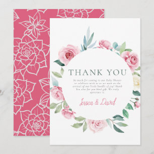 Spring Flowers Pink Circle Girl Baby Shower Thank You Card