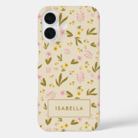 Spring Flowers Pink Green Floral Custom Name