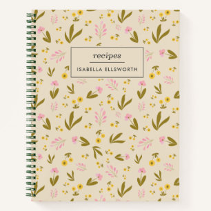 Spring Flowers Pink Green Floral Custom Recipe Notebook