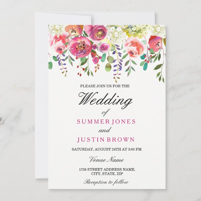 Spring Flowers Pink Peach Wedding Invitation (Front)