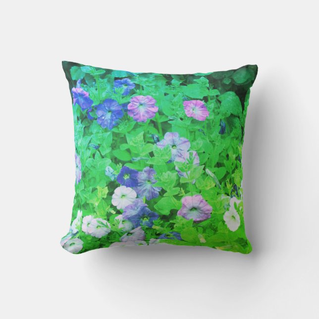 Spring Flowers Pink Petunia Flowers Green Abstract Outdoor Pillow (Front)