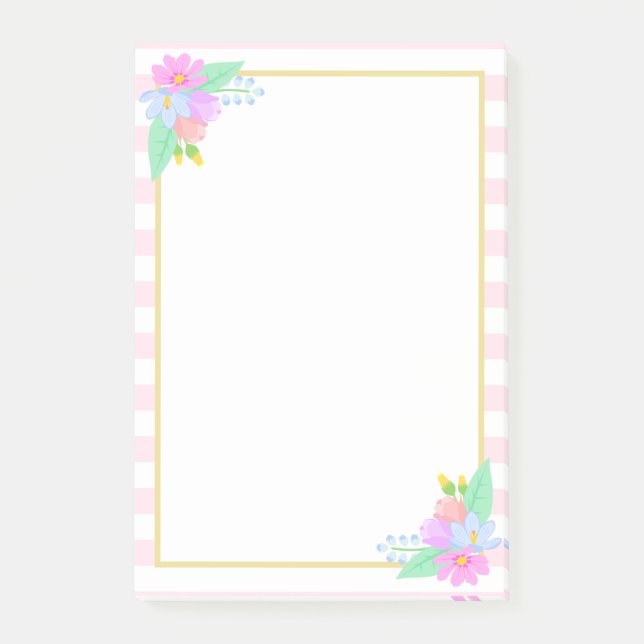 Spring Flowers Pink Stripes Post-it® Notes 4 x 6 (Front)
