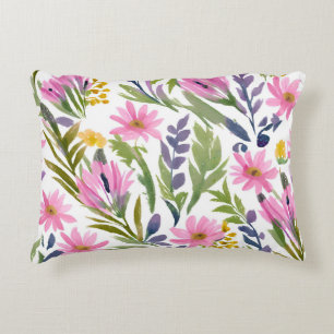 Spring Flowers   Pretty Pastel Floral Watercolor Accent Pillow
