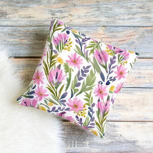 Spring Flowers   Pretty Pastel Floral Watercolor Throw Pillow