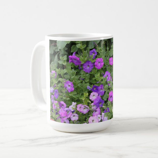 Spring Flowers Purple Garden Petunia Floral Photo Coffee Mug (Front Left)