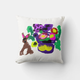 Spring flowers Rabbit joy Throw Pillow