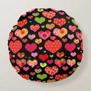 Spring Flowers Rainbow Love Hearts  Round Pillow