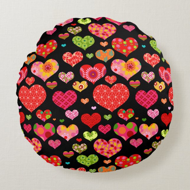 Spring Flowers Rainbow Love Hearts  Round Pillow (Front)