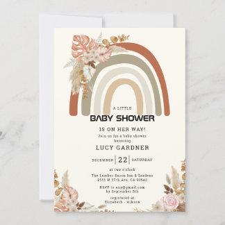 Spring Flowers | Rainbow Simple Girl Baby Shower  Invitation