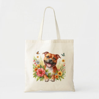 Spring Flowers Red Staffordshire Bull Terrier - Tote Bag