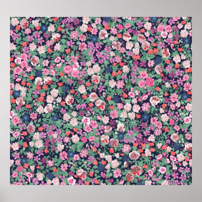 Spring flowers: seamless plant print. poster (Front)
