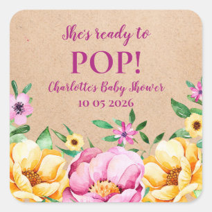 Spring Flowers She's Ready to Pop Baby Shower Tag