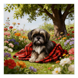 Spring Flowers Shih Tzu Style  Poster