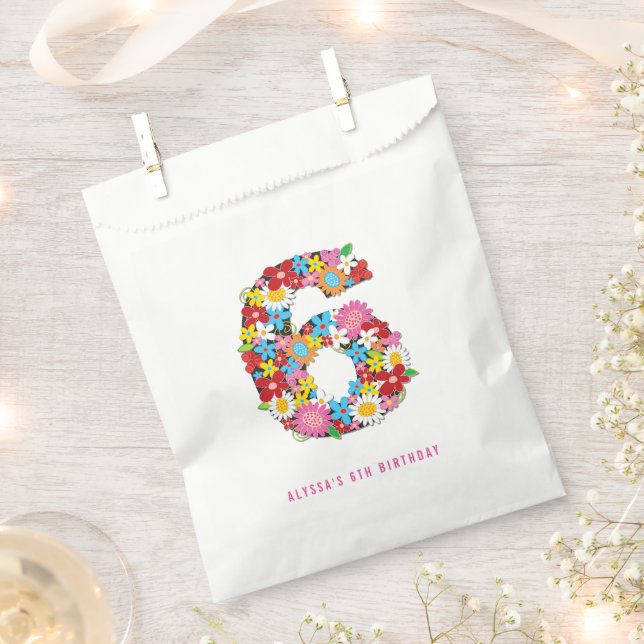 Spring Flowers Six 6th Birthday Party Favour Bag (Clipped)