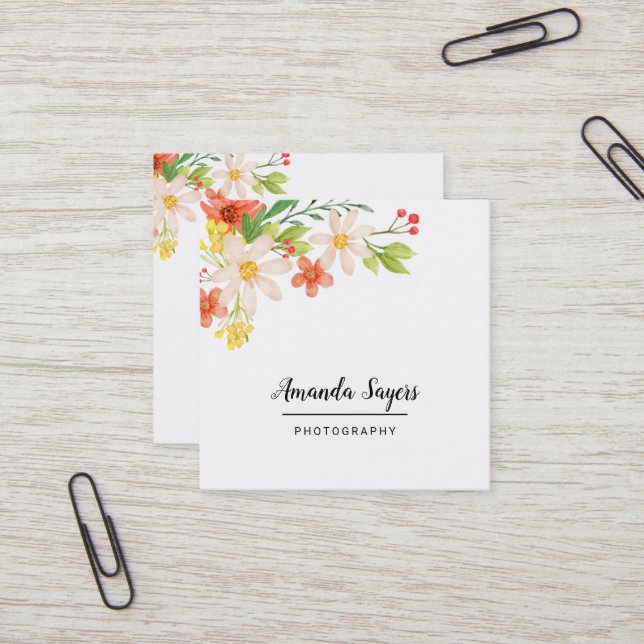 Spring Flowers Square Business Card (Front/Back In Situ)