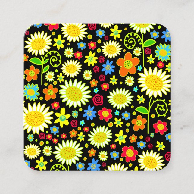 Spring Flowers Square Business Card (Front)