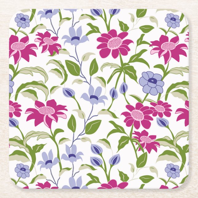 Spring Flowers Square Paper Coaster (Front)