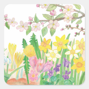 Spring Flowers   Square Sticker
