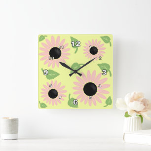 Spring flowers square wall clock