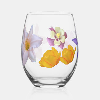 Spring Flowers Stemless Wine Glass