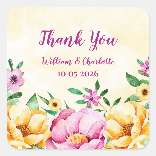 Spring Flowers Thank You Wedding Favour Tag (Front)