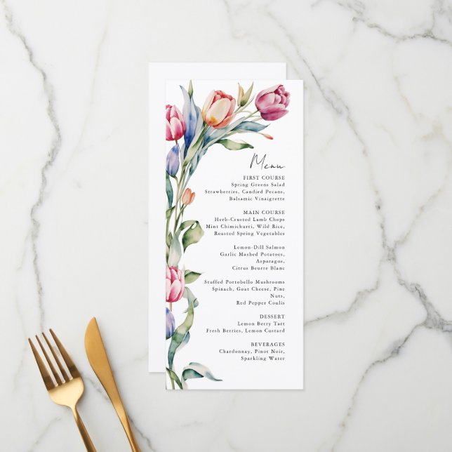 Spring flowers tulips wedding menu (Front/Back In Situ)