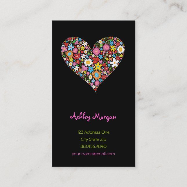 Spring Flowers Valentine Heart Love Profile Card (Front)