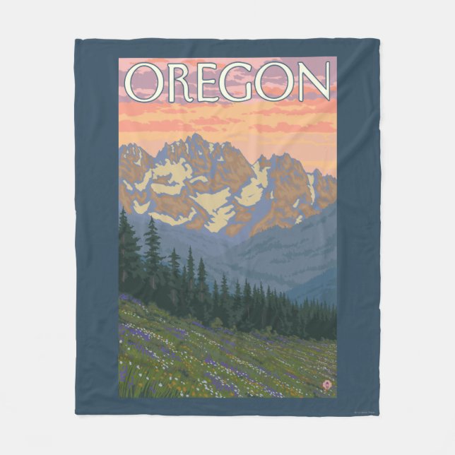 Spring Flowers- Vintage Travel Poster Fleece Blanket (Front)