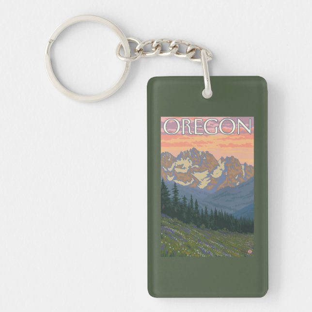 Spring Flowers- Vintage Travel Poster Keychain (Front)