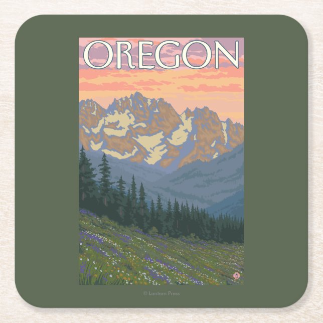 Spring Flowers- Vintage Travel Poster Square Paper Coaster (Front)