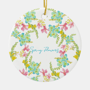 Spring flowers watercolor ceramic ornament