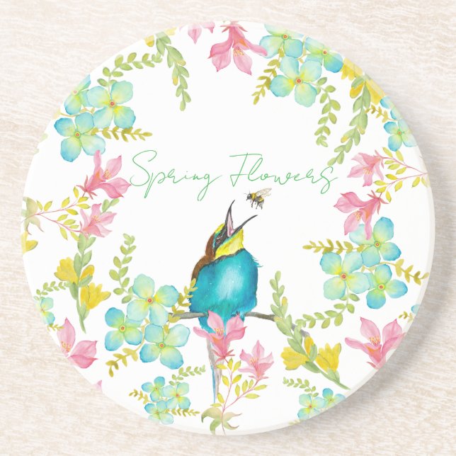 Spring flowers watercolor  coaster (Front)