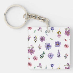 Spring flowers watercolor cottage-core set keychain