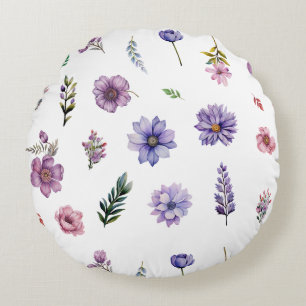 Spring flowers watercolor cottage-core set round pillow