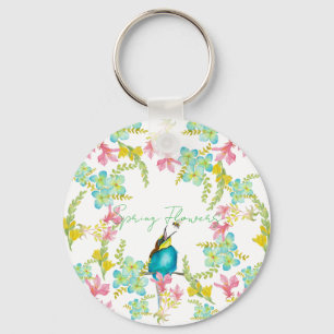 Spring flowers watercolor keychain
