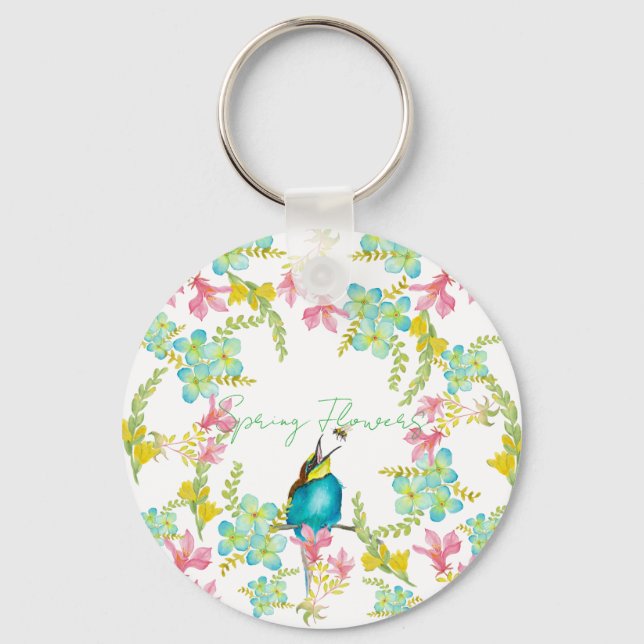 Spring flowers watercolor  keychain (Front)