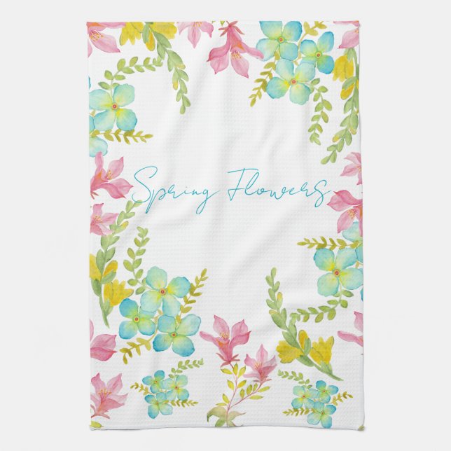 Spring flowers watercolor  kitchen towel (Vertical)