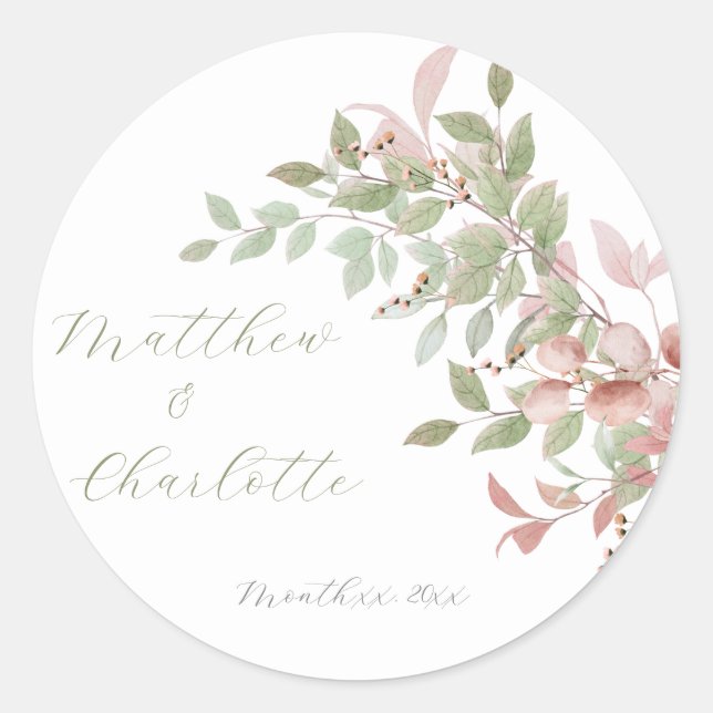 Spring Flowers Watercolor Pink Wedding Classic Round Sticker (Front)