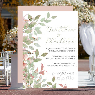Spring Flowers Watercolor Pink Wedding Invitation