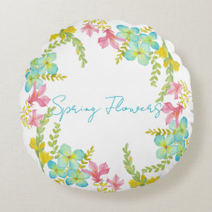 Spring flowers watercolor round pillow