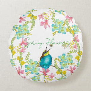 Spring flowers watercolor round pillow