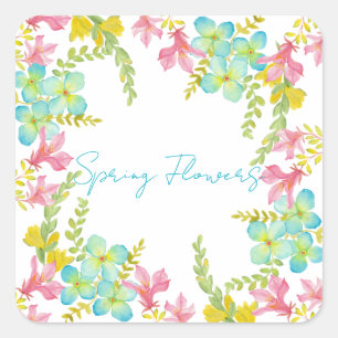 Spring flowers watercolor square sticker