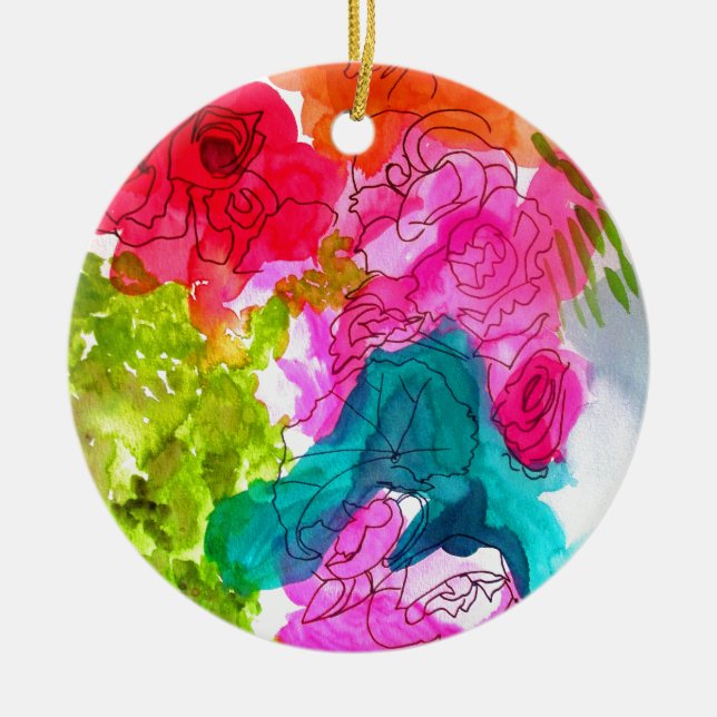Spring Flowers watercolour abstract art Ceramic Ornament (Front)