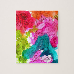 Spring Flowers watercolour abstract art Jigsaw Puzzle