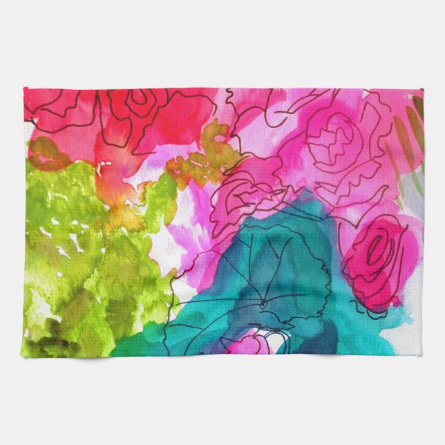 Spring Flowers watercolour abstract art Kitchen Towel (Horizontal)