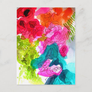 Spring Flowers watercolour abstract art Postcard