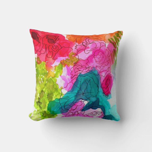 Spring Flowers watercolour abstract floral art Throw Pillow (Front)